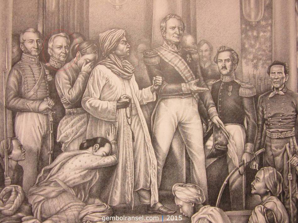 Sosok Cleerens (yang dilingkari) dalam sketsa Guntur Triyadi 