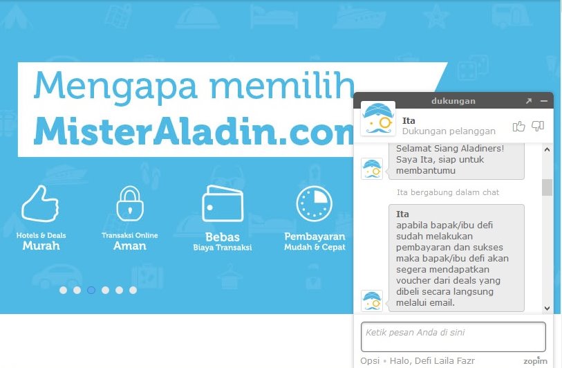 Menghubungi customer service melalui fasilitas livechat