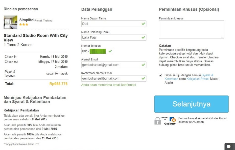 Lengkapi data pelanggan dan pastikan rincian pemesanan telah sesuai