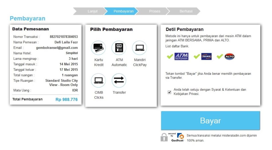 Pilih metode pembayaran yang diinginkan dan segera lakukan pembayaran sebelum batas waktu yang ditentukan